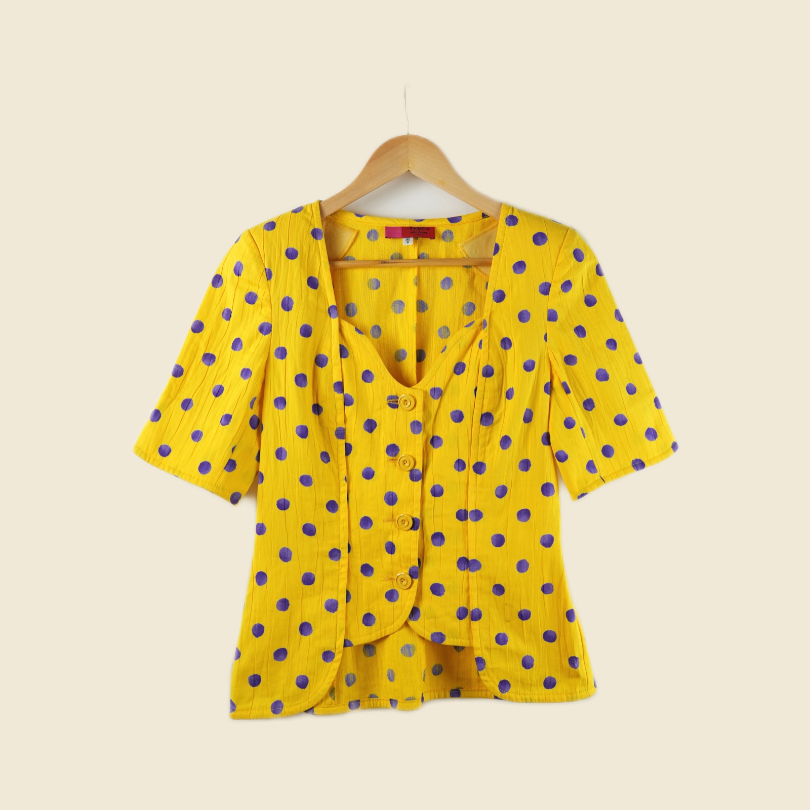 Blusa gialla a pois viola Emanuel Ungaro con spalline