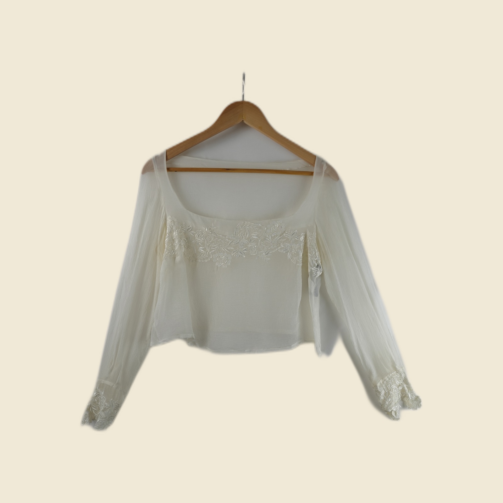 Blusa avorio semitrasparente Valentino Tissus con ricami floreali