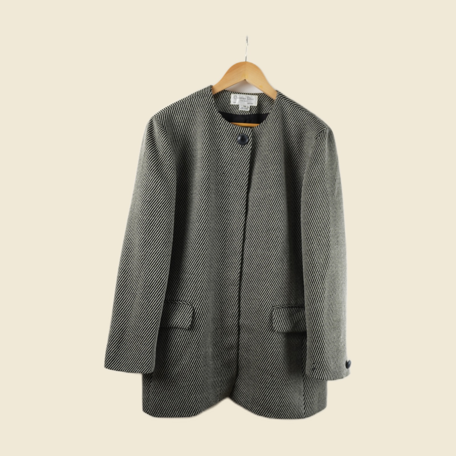 Giacca senza collo Christian Dior The Suit in tessuto diagonale bianco e nero