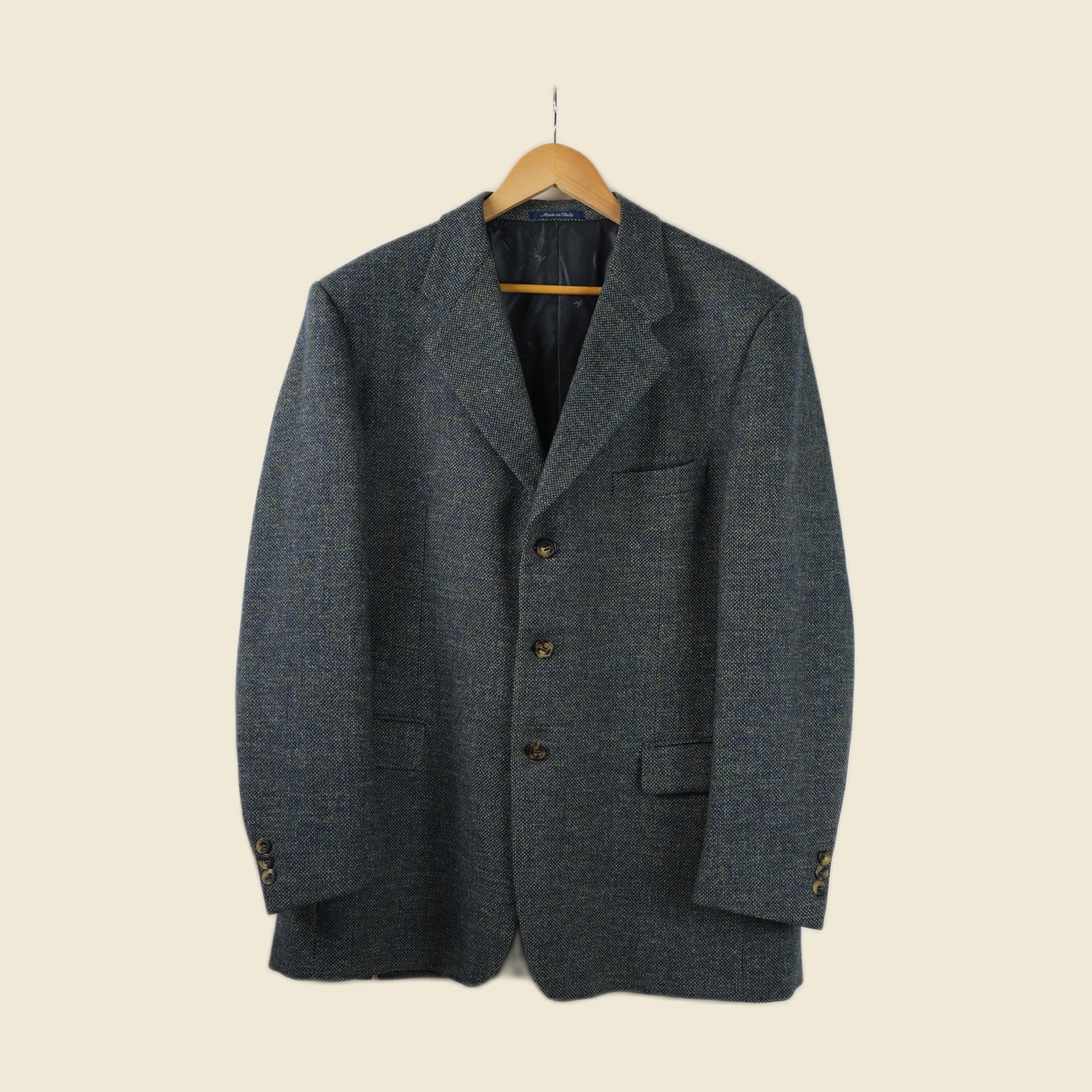 Giacca in tweed grigio-azzurro Yves Saint Laurent con fodera a lucertole