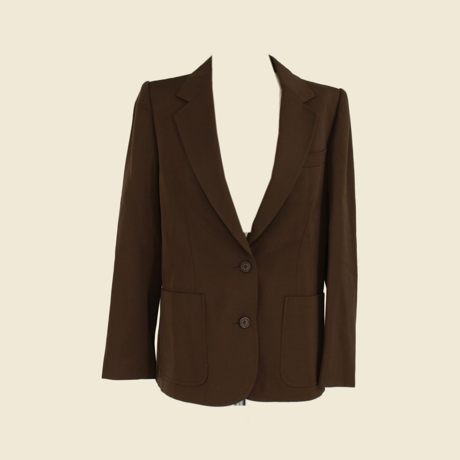 Completo Yves Saint Laurent in lana marrone, giacca monopetto e gonna diritta